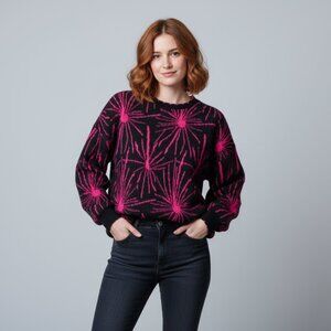 Vintage Country Romance Black & Hot Pink Abstract Burst Sweater (80s/90s)